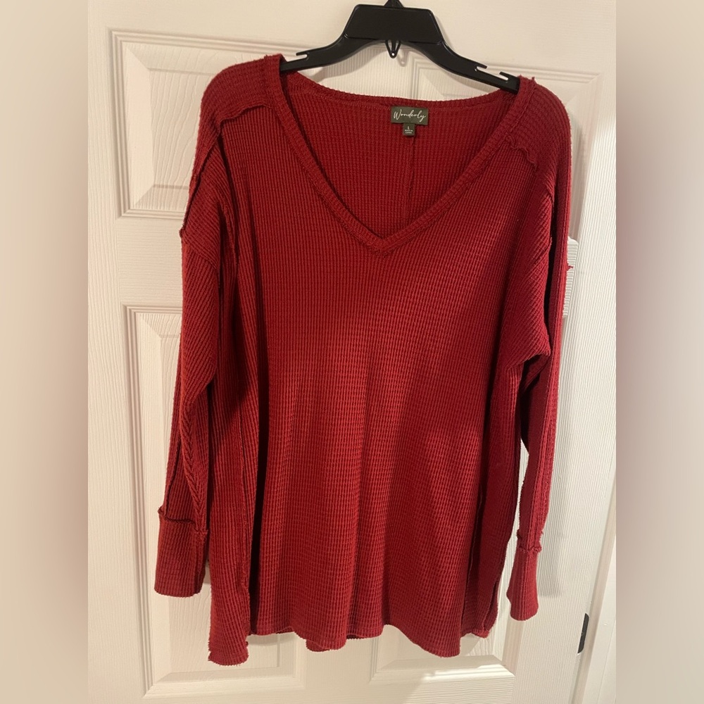 Wonderly Red V-Neck Blouse
